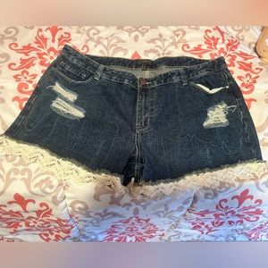 Forever 21 denim shorts with lace trim